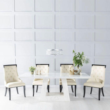 Pesaro White Marble Dining Set - Modica Faux Leather Chairs