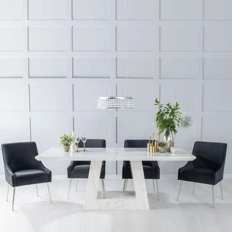 Pesaro White Marble Dining Set - Terni Fabric Chairs