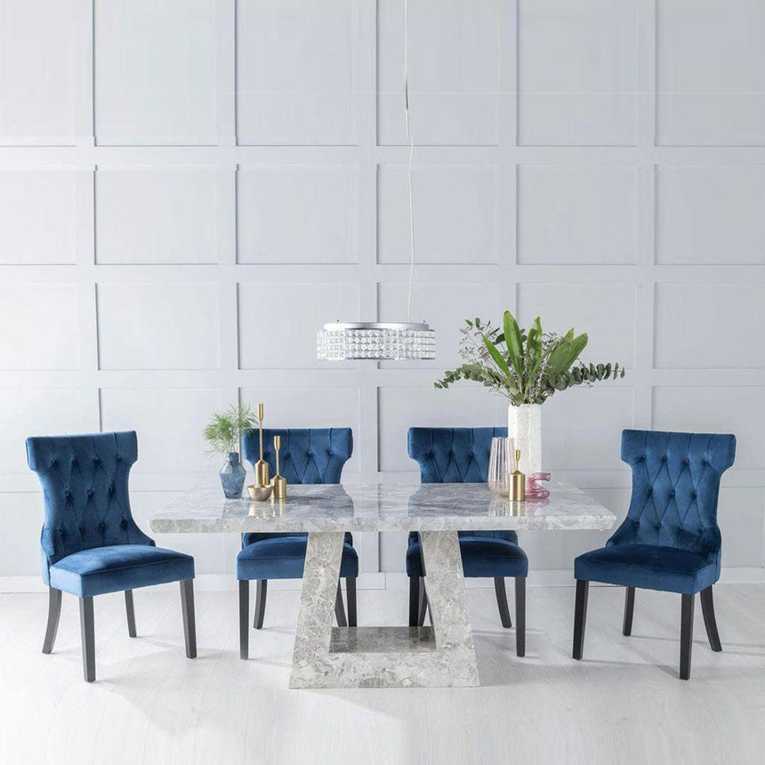 Loreto Grey Marble Dining Set - Brixen Fabric Chairs