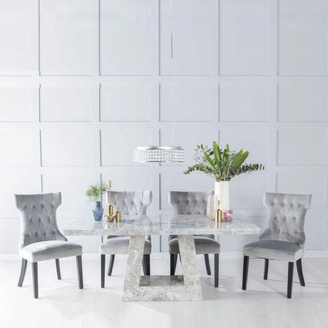 Pesaro Grey Marble Dining Set - Brixen Fabric Chairs