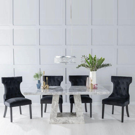 Pesaro Grey Marble Dining Set - Brixen Fabric Chairs