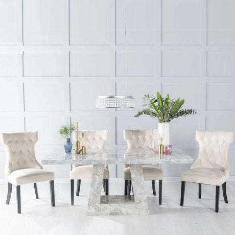 Pesaro Grey Marble Dining Set - Brixen Fabric Chairs