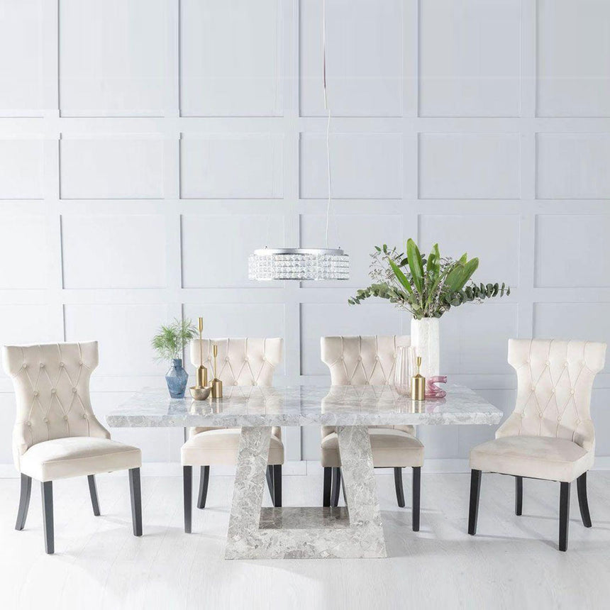 Loreto Grey Marble Dining Set - Brixen Fabric Chairs