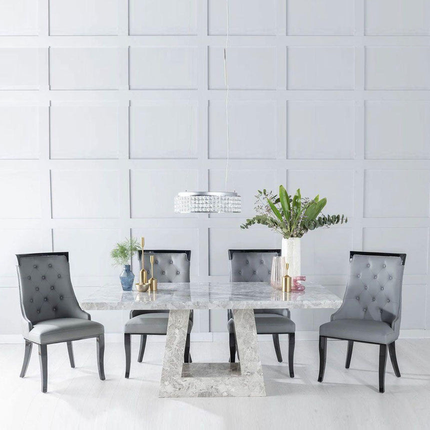 Loreto Marble Dining Set - Modica Grey Faux Leather Chairs