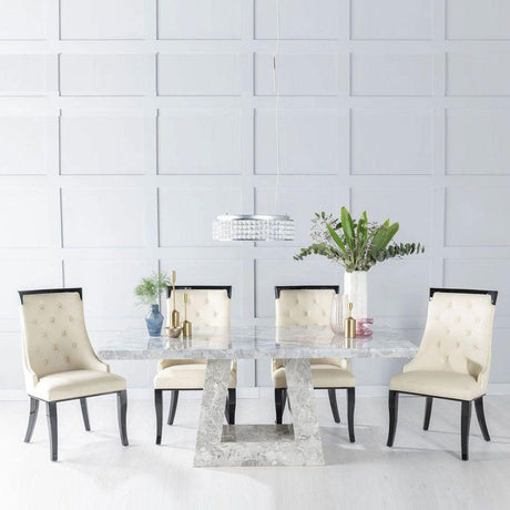 Pesaro Marble Dining Set - Modica Grey Faux Leather Chairs