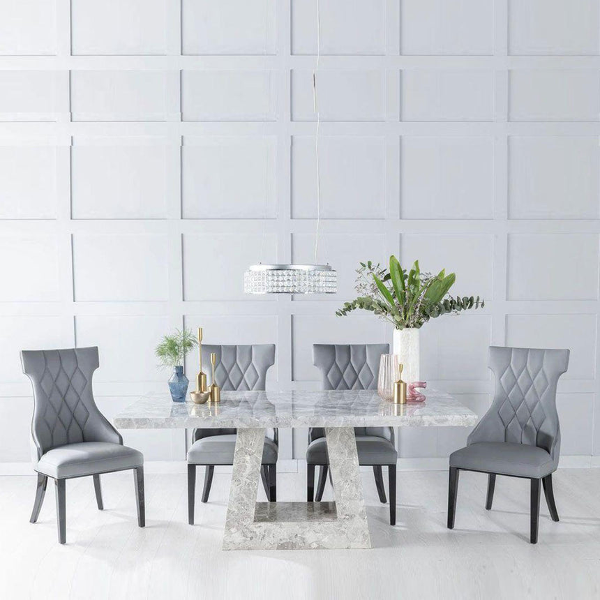 Loreto Grey Marble Dining Set - Parish Faux Leather Chairs