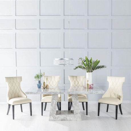 Pesaro Grey Marble Dining Set - Parish Faux Leather Chairs