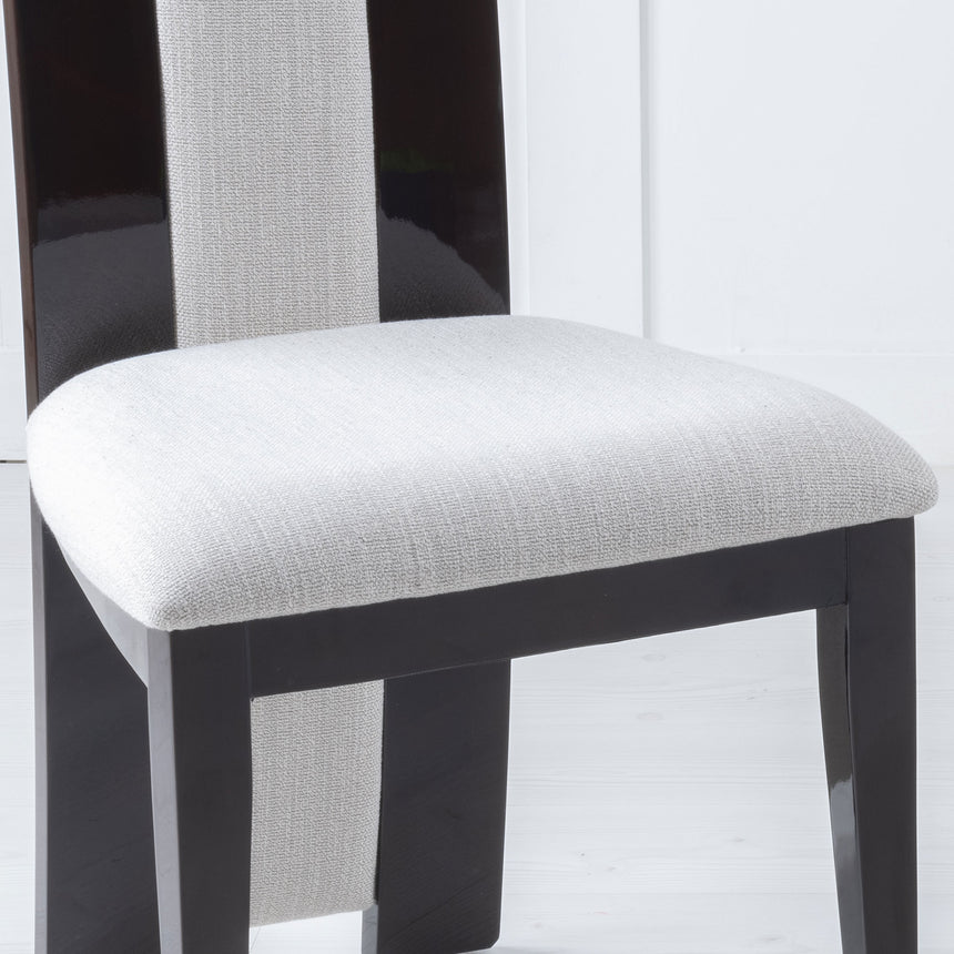 Set of 2 Adrano Walnut Dining Chair, Wooden High Gloss Back with Cream Seat Pads