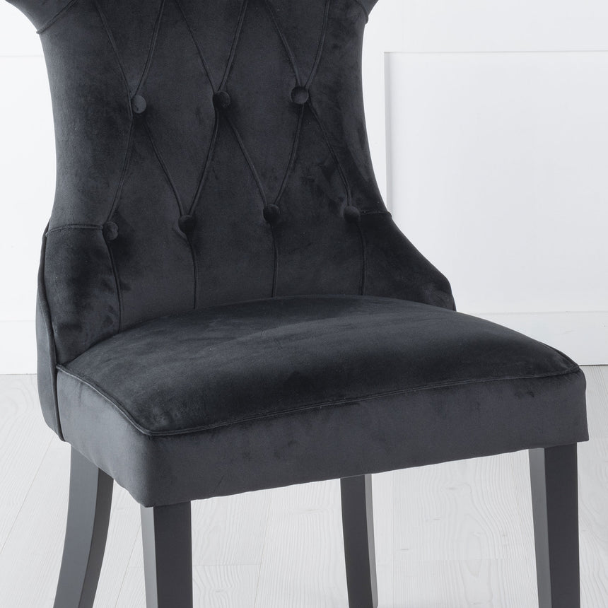 Set of 2 Brixen Velvet Fabric Dining Chair with Black Wooden Legs