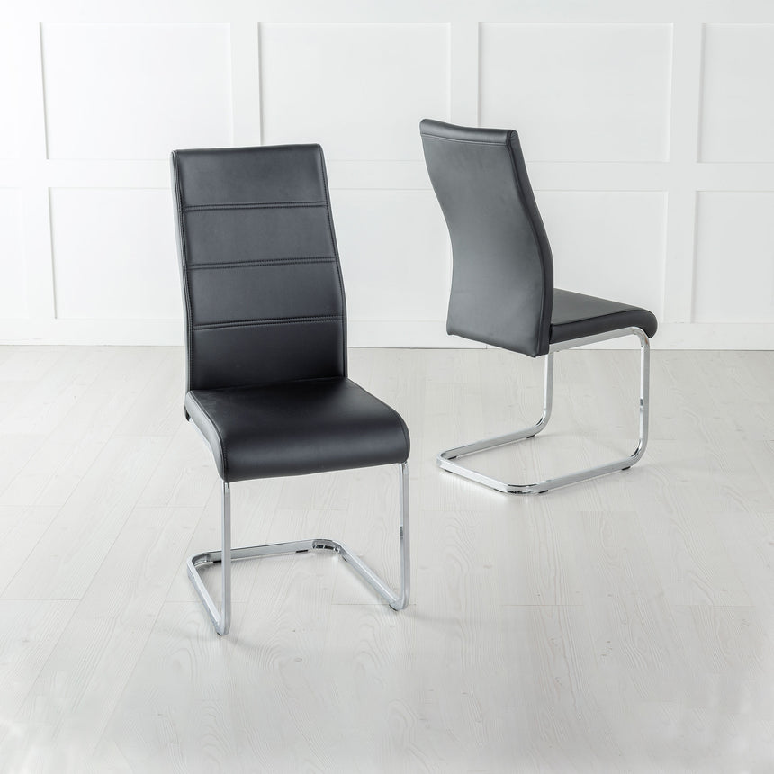 Set of 2 Vicenza Black Leather Dining Chair with Stainless Steel Cantilever Base