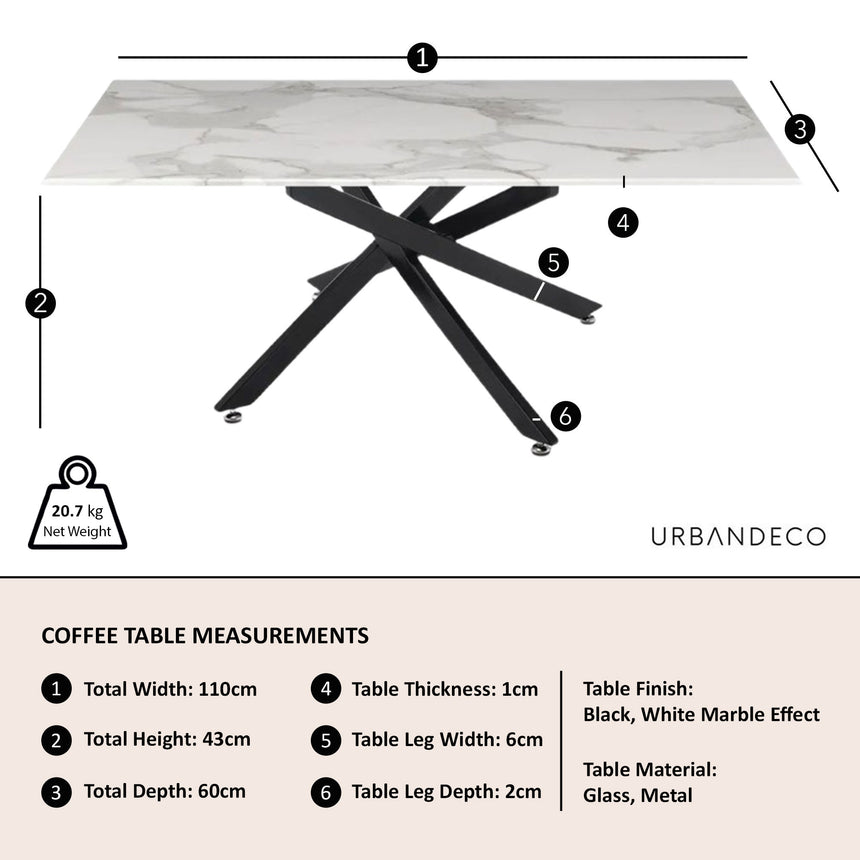 Ravenna Glass Coffee Table with Black Metal Chopstick Legs