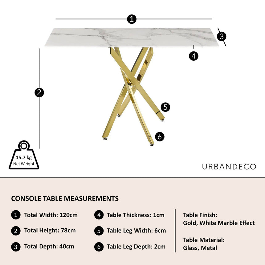 Venezia Glass Console Table with Gold Metal Chopstick Legs