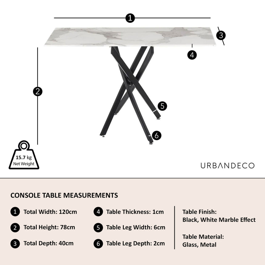 Ravenna Glass Console Table with Black Metal Chopstick Legs