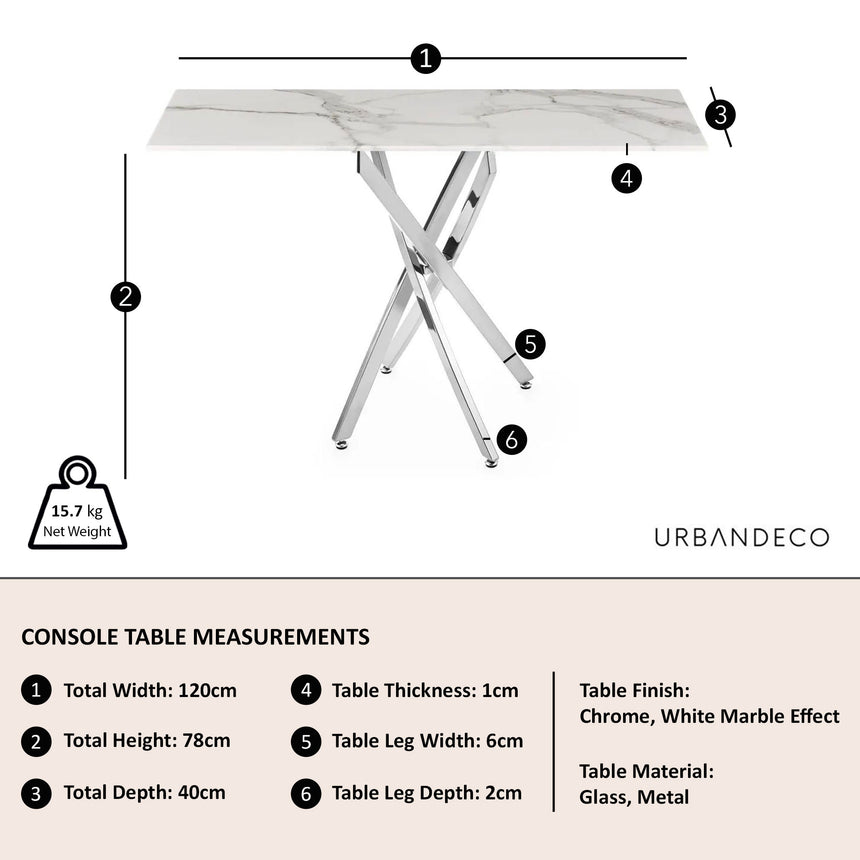 Rimini Glass Console Table with Chrome Metal Chopstick Legs