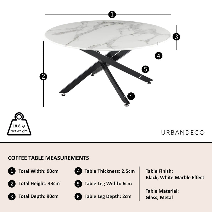 Ravenna Glass Round Coffee Table with Black Metal Chopstick Legs