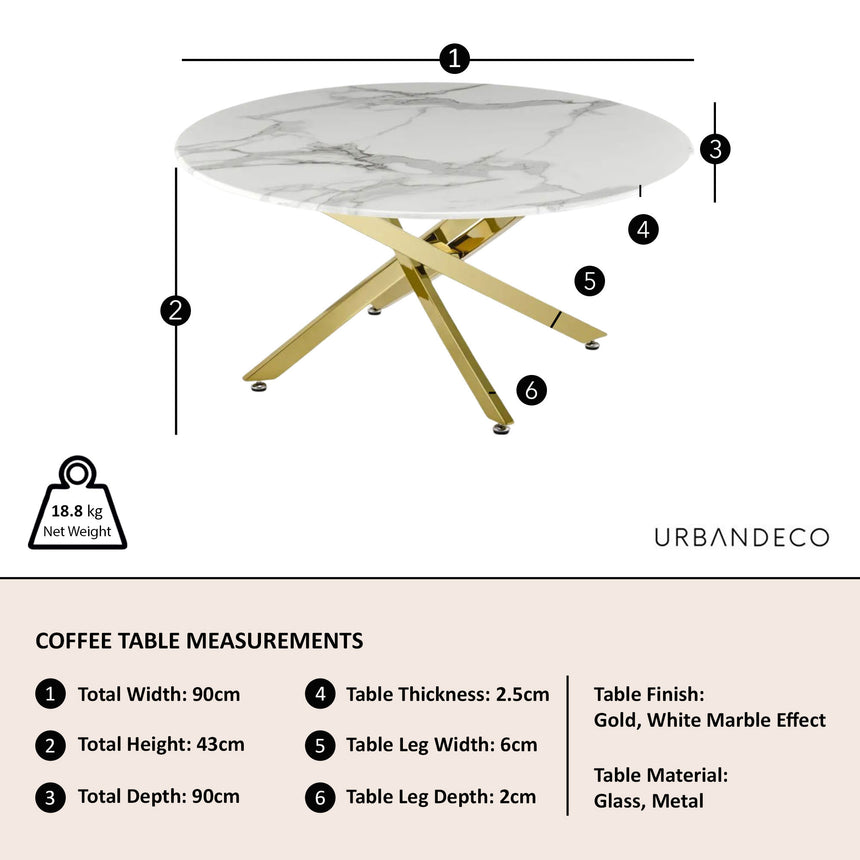 Venezia Glass Round Coffee Table with Gold Metal Chopstick Legs