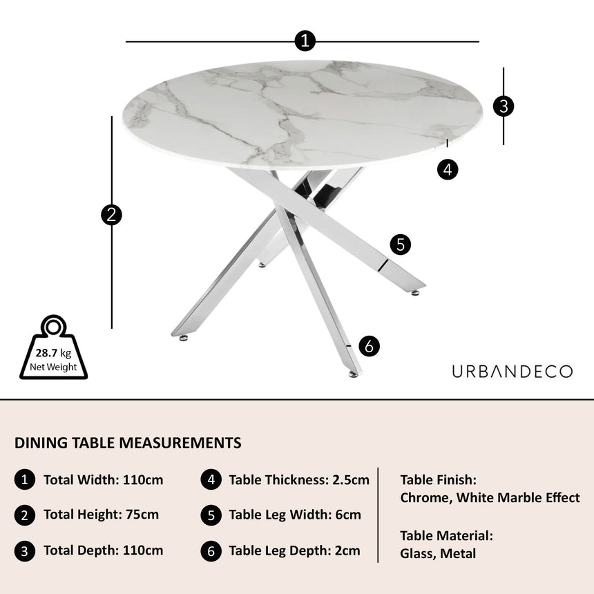 Rimini Glass 4 Seater Round Dining Table with Chrome Metal Chopstick Legs