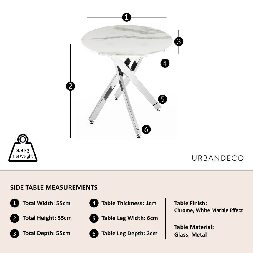 Rimini Glass Round Side Table with Chrome Metal Chopstick Legs