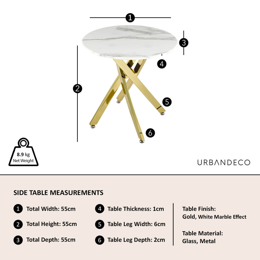 Venezia Glass Round Side Table with Gold Metal Chopstick Legs