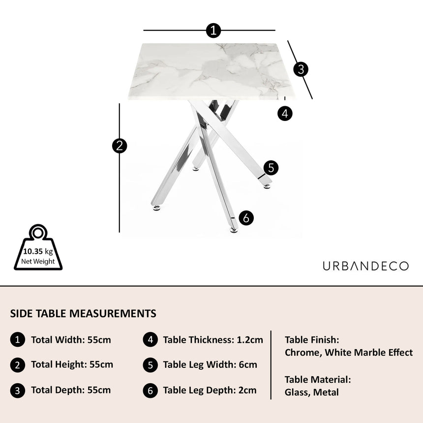 Rimini Glass Square Side Table with Chrome Metal Chopstick Legs